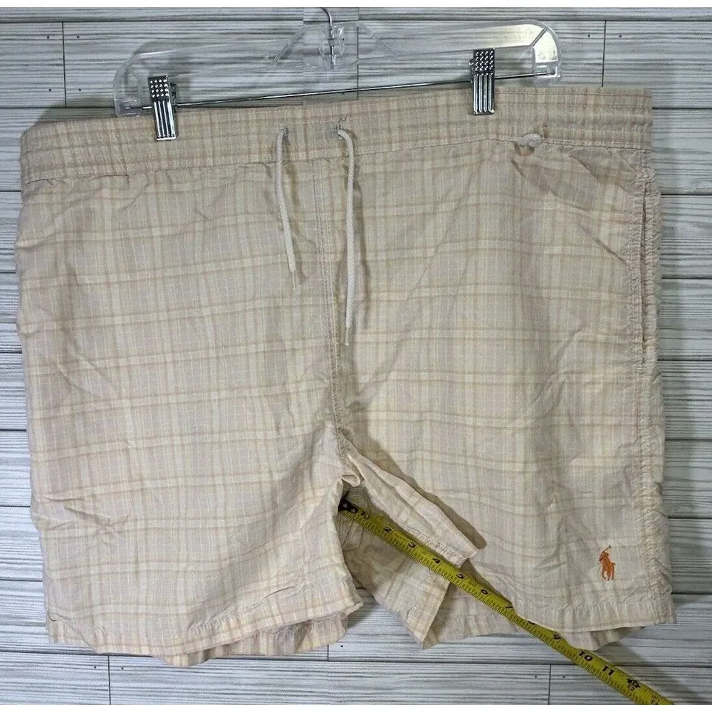 Polo Ralph Lauren Orange Yellow Plaid Swim Trunks‎ String Tie White Size XL